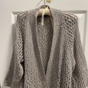 Eileen Fisher Tan Cotton Blend Crochet Cardigan with Sparkles. XL, runs small.